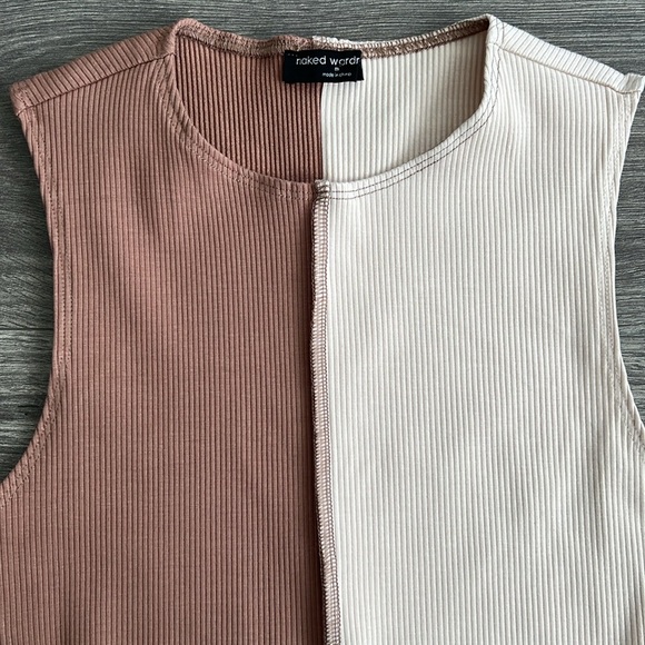 NAKED WARDROBE Ribbed Criss Cross Crop Top Size Medium Neutral Tan Y2K Retro 90s - Picture 5 of 10